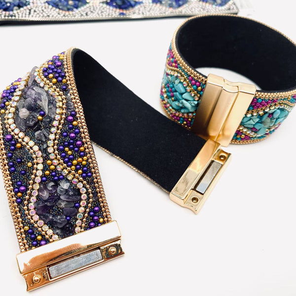 Bohemian Handmade Gravel Beads Magnetic Buckle Bangle: 4