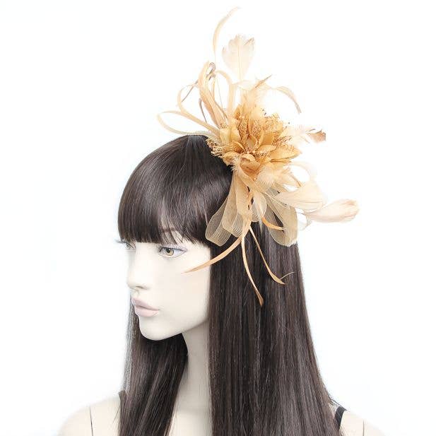Style Elsie. Gold Looped Fascinator On An Aliceband