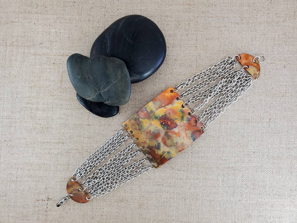 Multi Chain Flame Paint Copper Bracelet