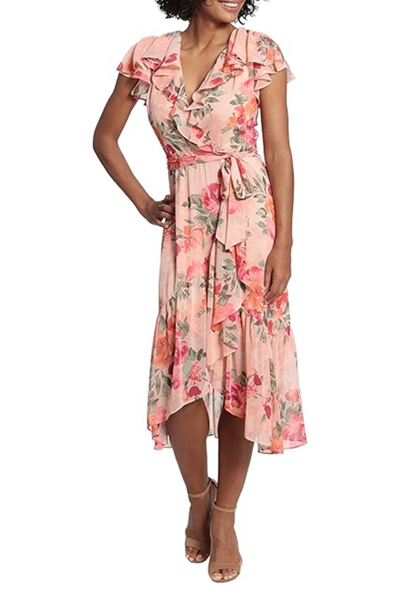 Flutter Floral Faux Wrap Dress