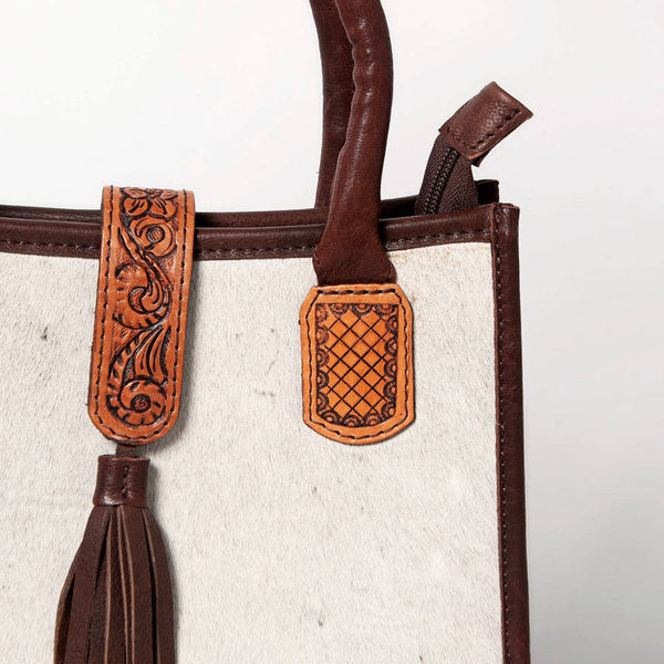 LC-ADBGA279 American Darling Cowhide Tote with Tooled Leather & Tassel Genuine Hair-On Hide: ADBGA279C