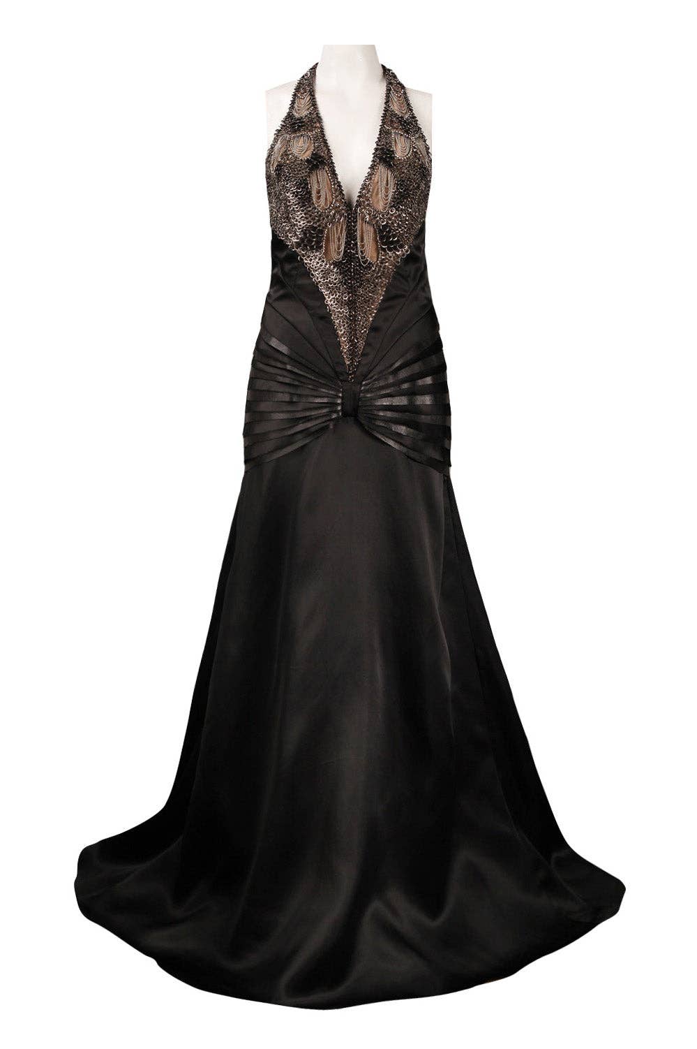 Black Halter Strap Silk Chiffon Gown