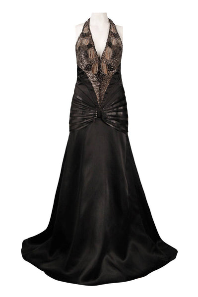 Black Halter Strap Silk Chiffon Gown