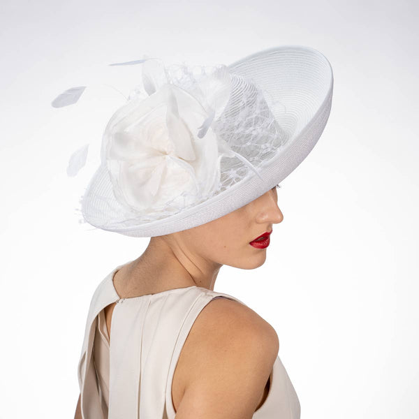 301902 Silk Flower Veil Poly Straw Church Hats: PP / IVORY
