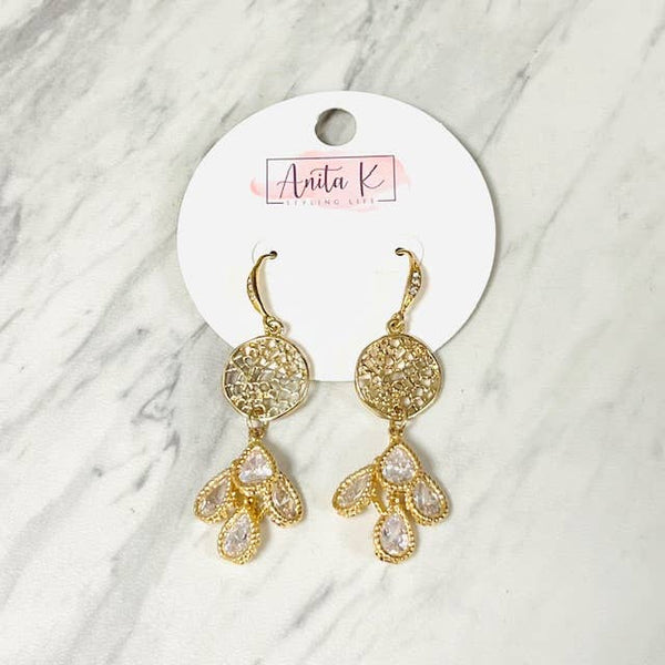 Filigree with Cubic Zirconia Teardrop Cluster Drop