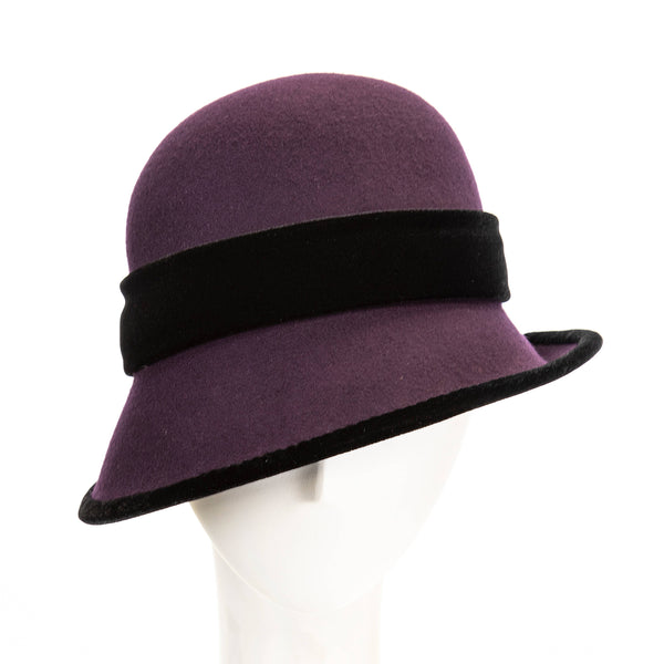 Velveteen Asymmetrical Wool Felt Women's Cloche Hat: Aubergine
