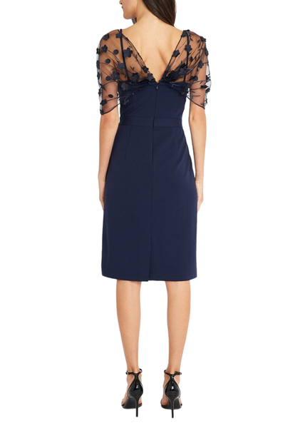 Navy Applique Sleeve Sheath Dress