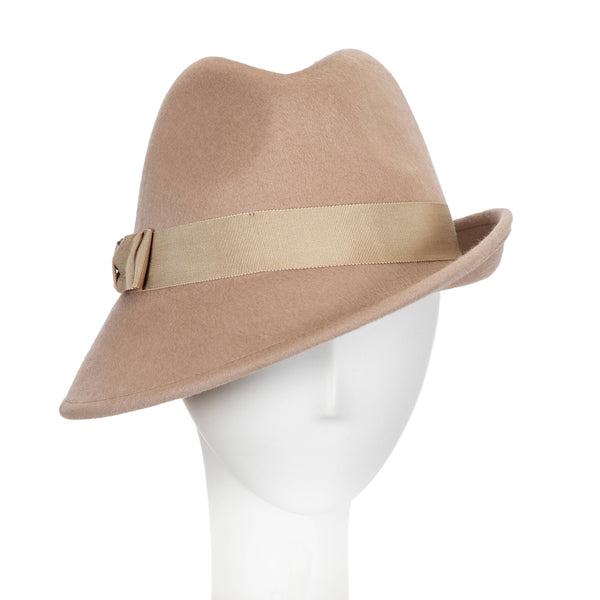 Scorpio Long Hair Brushed Wool Asymmetrical Fedora: Camel