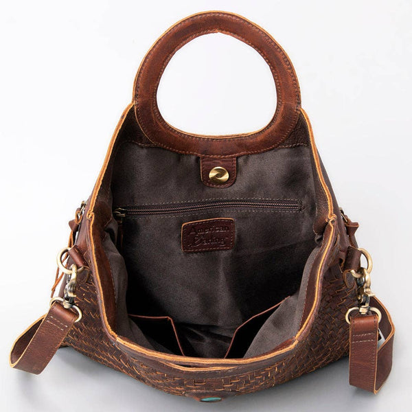LC-ADBGM154 Handwoven Western Leather Tote Bag with Turquoise Stone Accent: ADBGM154