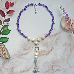 Gemstones & Pearl Tassel Necklace: Amethyst