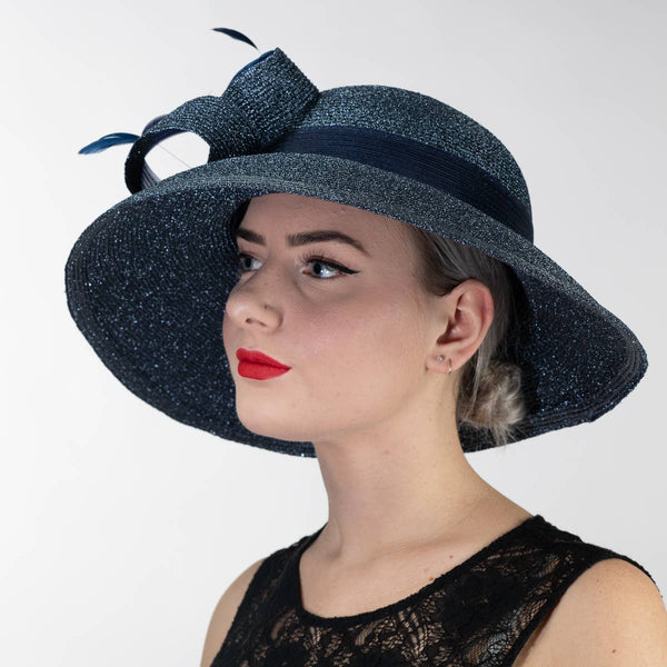 331881 Metallic Wide-Brimmed Church Hats: NAVY / Metallic