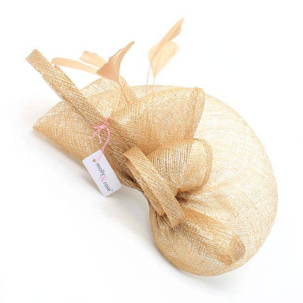 Style Charlotte. Gold Sinamay Fascinator