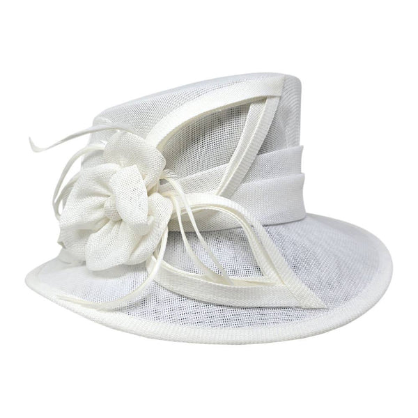 Flower Ribbon Feather Accented Sinamay Dressy Hat: Camel