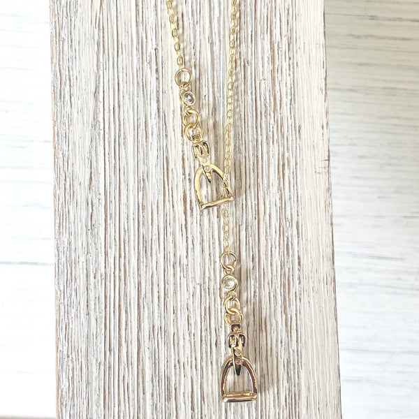 Equestrian jewelry  Y style horse bit stirrup necklace : Silver