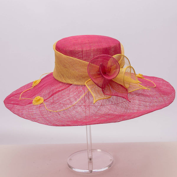 Two tone  Callalily Adorned Wide Soft Sinamay Hats | 117138: Yellow/Blue Ice