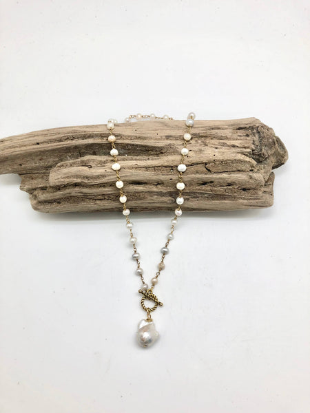 Necklace Freshwater Pearl(4mm)Gold Chain w/Baroque Pearl 18”