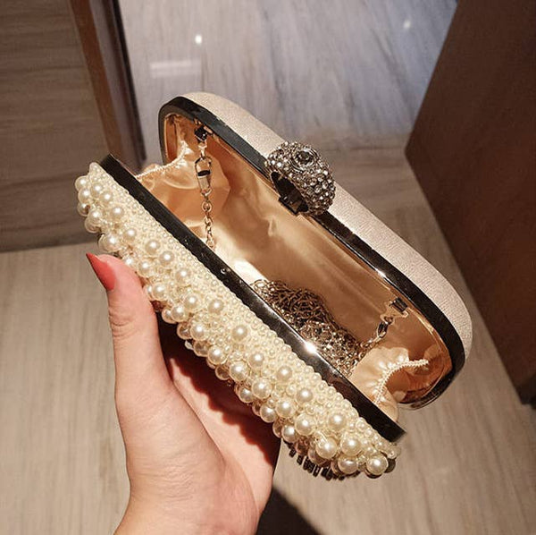 Elegant Pearl and Crystal Clutch L6130: Silver