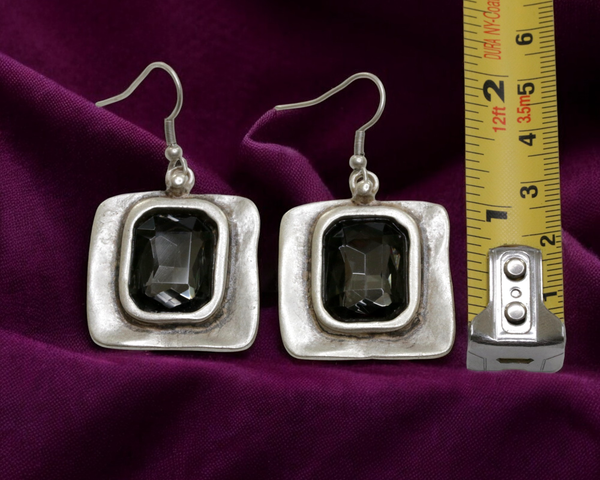 Square Pewter Earrings with Grey Crystals