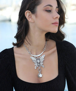Silver Plated Bohemian Butterfly Design Necklace: Silver / Brass