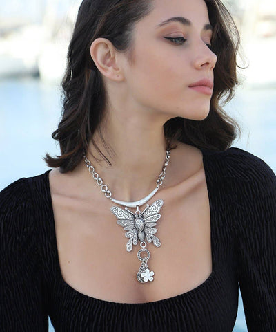 Silver Plated Bohemian Butterfly Design Necklace: Silver / Brass