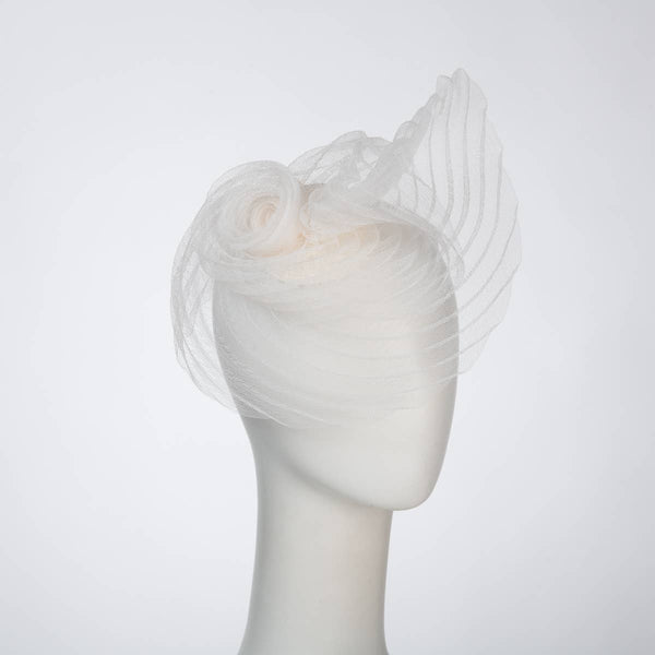 5833C Swirl Pleated Crinoline Comb Fascinator Cocktail Hats: BLACK / Crinoline / Fascinator