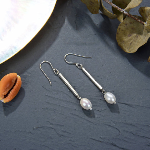 Sterling bar Linear Pearl Drop