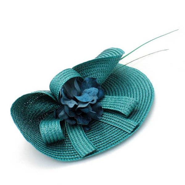 Style Bernice. Teal woven fascinator