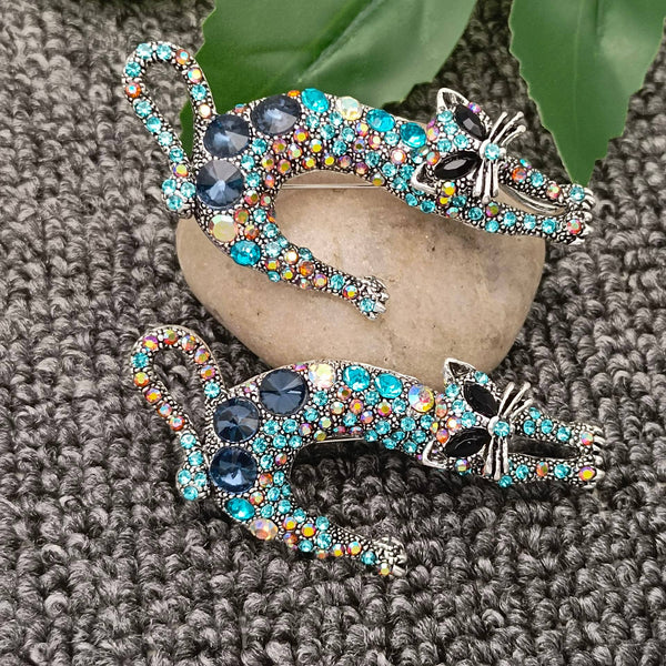 1Pc Colorful Rhinestone Creative Lazy Cat Brooch
