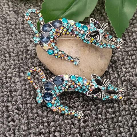1Pc Colorful Rhinestone Creative Lazy Cat Brooch