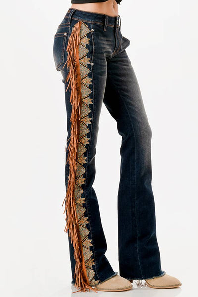 Tassel Trim Sides Mid-Rise Boot Cut 32" | EB-81723-32 : 32" / 30