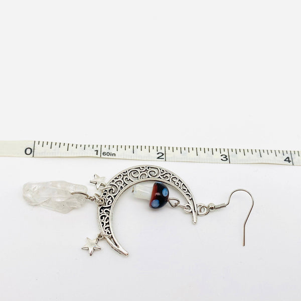 Hollow Moon Mushroom White Crystal Pendant Earrings: Earrings