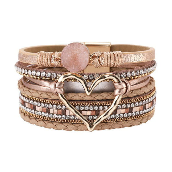 Multi-Layer Heart-Shaped Bangle Bracelets | Magnetic Buckle: Silver