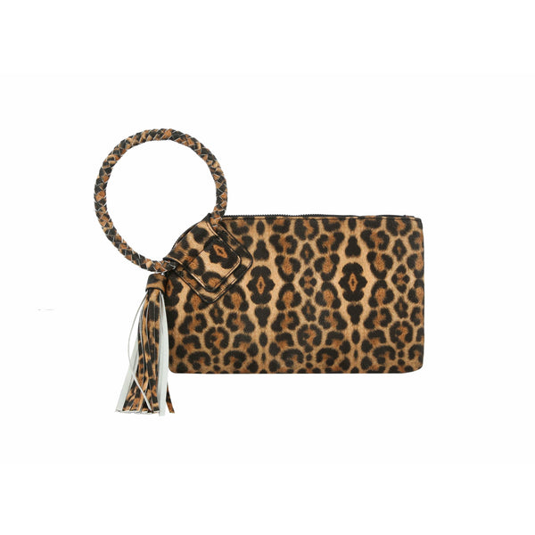 HF Decorative Leopard Print Wristlet Clutch: Leopard, Tan