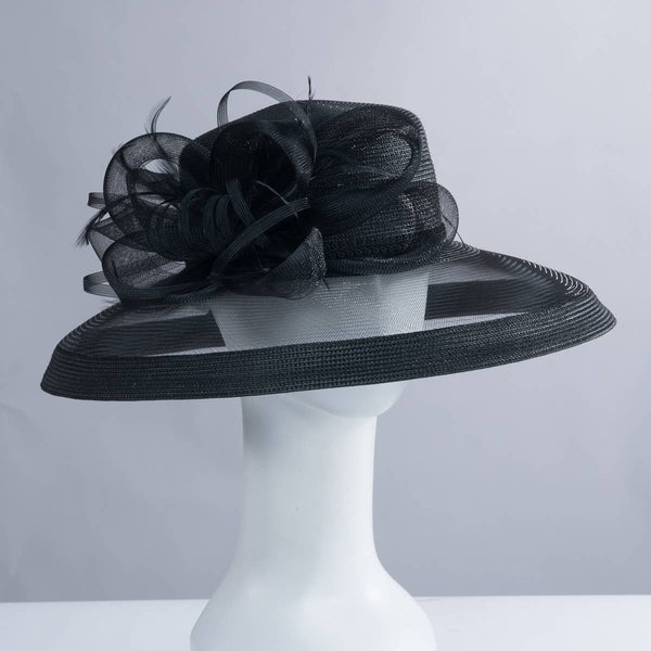 301886 Ribbon Bow Crinoline Brim Poly Straw Hats: PP / NAVY