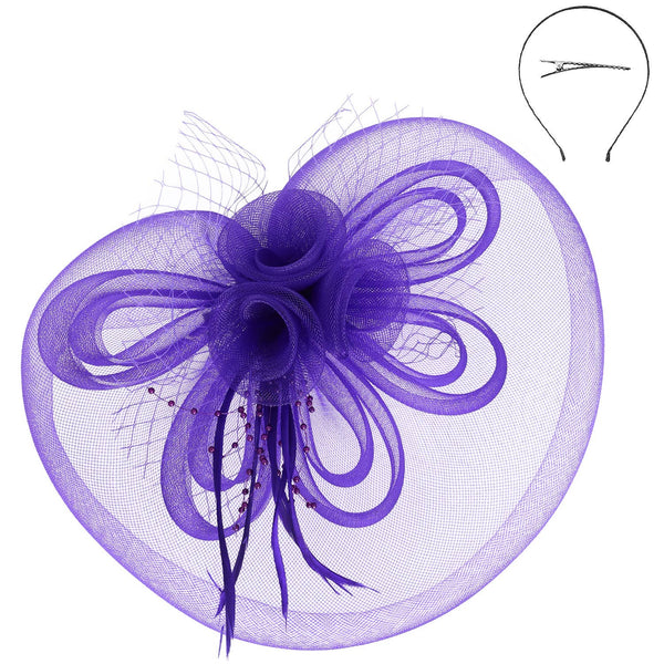 Floral Feather Loopy Bow Mesh Fascinator : Ivory