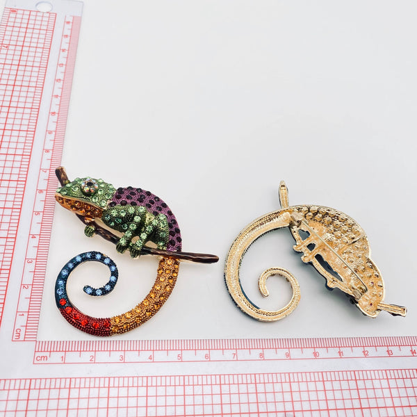 Colorful Rhinestone Chameleon Lizard Brooch: Purple