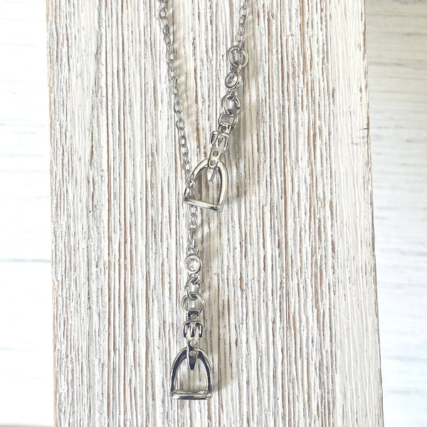 Equestrian jewelry  Y style horse bit stirrup necklace : Gold