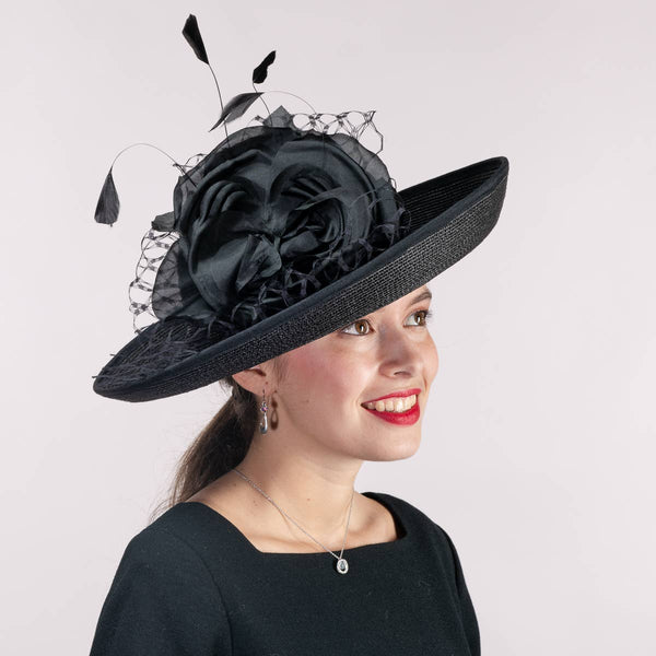 301902 Silk Flower Veil Poly Straw Church Hats: PP / IVORY