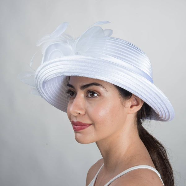 Satin Ribbon Kettle brim with flower embellishment: Bronze