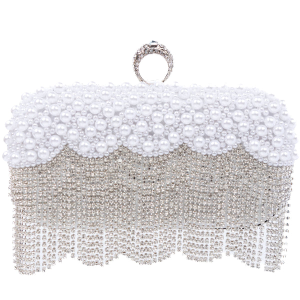 Elegant Pearl and Crystal Clutch L6130: Silver