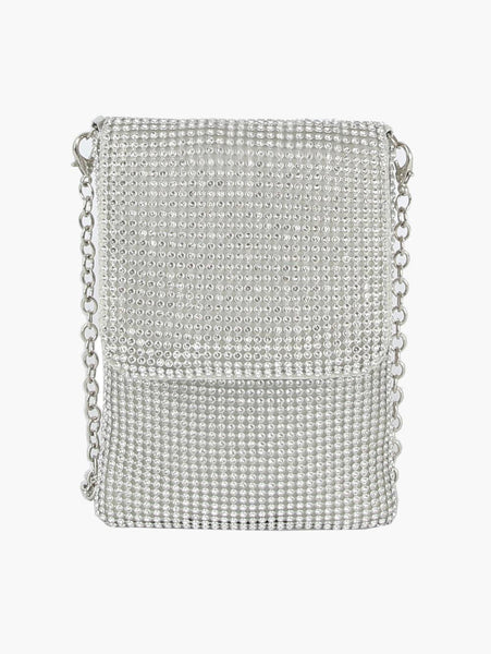 Evening Clutch Purse Mesh Crossbody Bag: SILVER