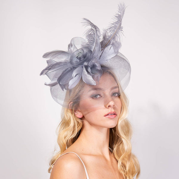 Debry Peacock Feather Rose Fascinator Headband : Royal Blue