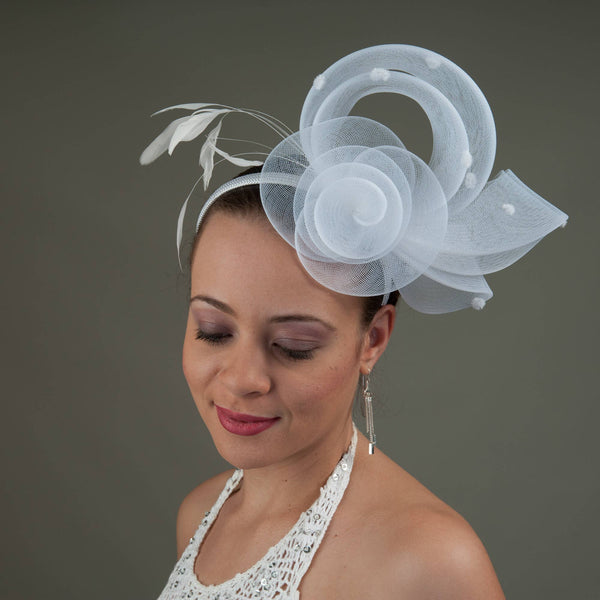 Crinoline Flower Bow Feather Headband Fascinator Cocktail: Gold
