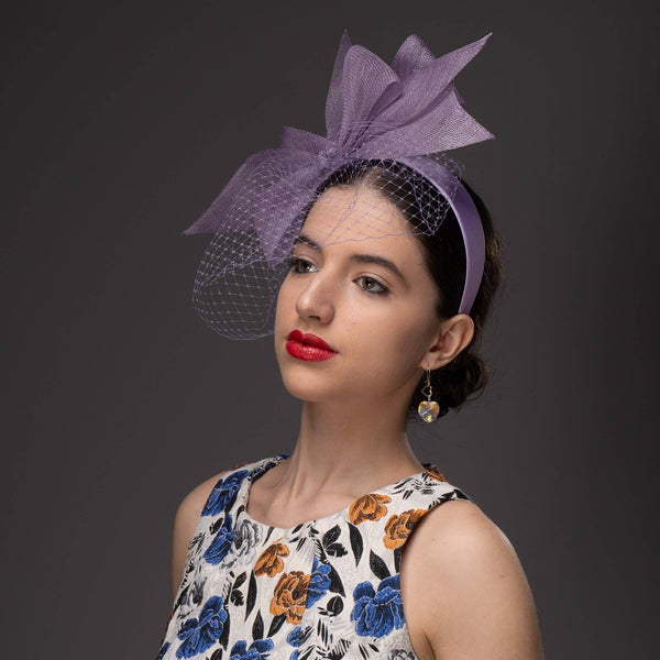 5936H Large Sinamay Bow And French Veil Fascinator On 3.5Cm: Emerald