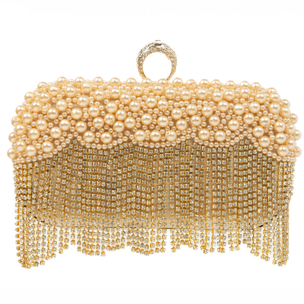 Elegant Pearl and Crystal Clutch L6130: Silver