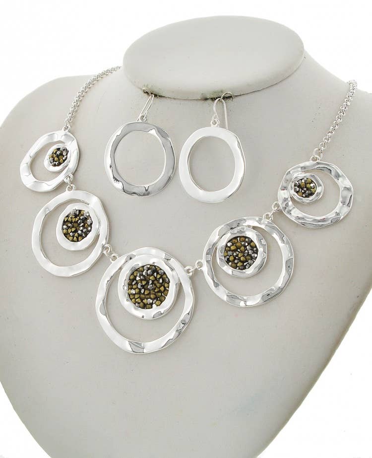FR6461 Silver_Hematite Disc Graduate 2-Open Circle Set