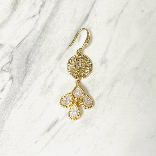 Filigree with Cubic Zirconia Teardrop Cluster Drop