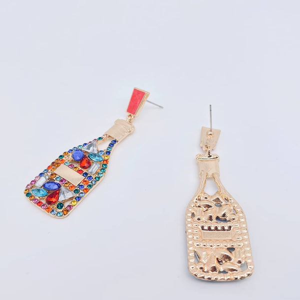 Hollow Rhinestone Bottle Stud Earrings: Gold