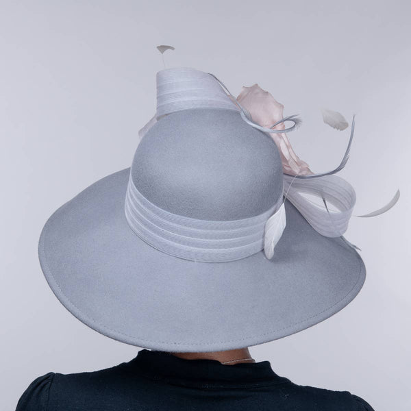 400783 Silk Flower Bow Down Brim Wool Felt Hats: IVORY / Felt
