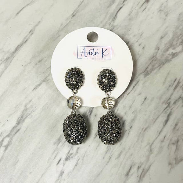 Hematite Crystal Pave Oval Drop Earring